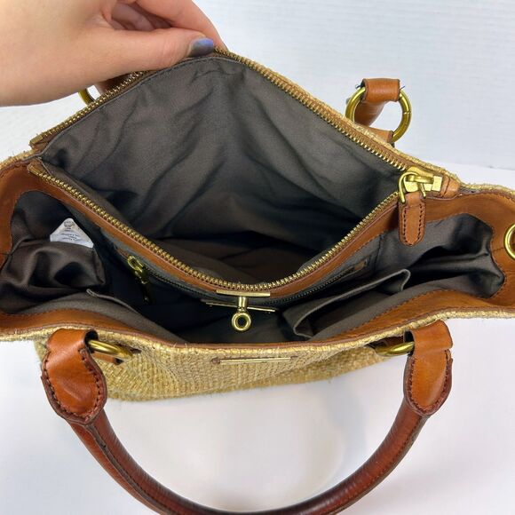 J.Crew Brompton Woven Straw Leather Hobo Shoulder Bag Brown Tan Gold Purse Boho - Picture 8 of 16